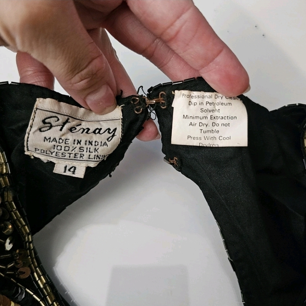Vintage Black Dress with Gold Sequin Shoulder Detail - Picture 7 of 12